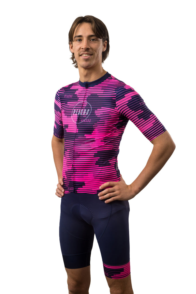 Camo style bike jersey, cycling shirt with camo print, unqiue camouflage  designs, colorful camo style jersey, cool pink, hot pink jersey, bright be  seen bike jersey